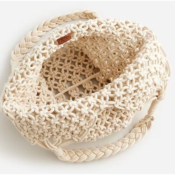 NWT J.Crew Cadiz Hand Knotted Rope Tote Bag In Natural Beige - Picture 2 of 8